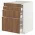 METOD / MAXIMERA Bc w pull-out work surface/3drw, white/Voxtorp walnut effect, 60x60 cm - IKEA