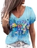 5XL Oversized Summer Floral Print T Shirt Women Short Sleeve 3D Map Shirt Fashion Casual V-Neck Ladies Plus Size Loose Top