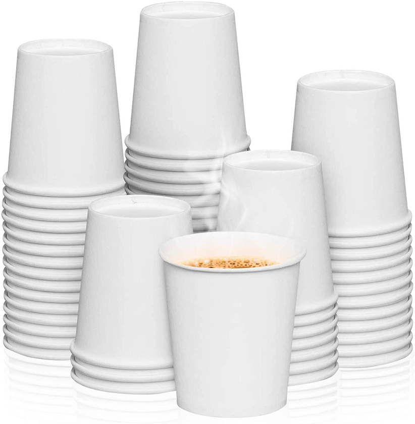 Markq [50 Cups] 8 oz. White Paper Cups - Available in 4oz, 7oz, 12oz, 16oz- Disposable Hot/Cold Beverage Cup for Water, Juice, Tea