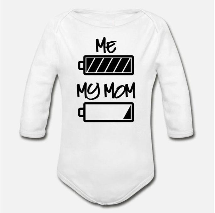 Me And My Mom Batterie Full And Empty Baby Newborn Organic Long Sleeve Baby Bodysuit