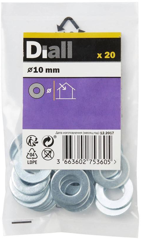 Diall Carbon Steel Medium Flat Washer Pack (M10, 20 Pc.)