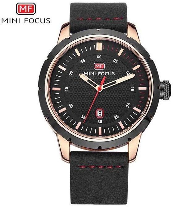 Mini Focus MF0014G Leather Watch - For Men - Black/Gold
