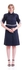 Cotton Button Short Pleated Sleeve Midi Dress - Size: L (Navy)