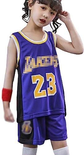 قميص رياضي للأطفال الأولاد والبنات ليبرون جيمس #23 LBJ LA ليكرز لكرة السلة - مجموعة بدلات رياضية صيفية + شورت رياضية للأطفال (اللون: أرجواني، المقاس: XL)