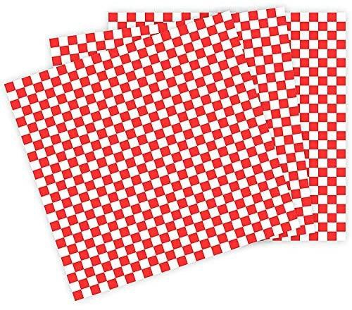 100 قطعة من بطانات سلة الشمع الورقية - لفافة الساندويتشات - لفافة ديلي مقاومة للدهون - احمر وابيض