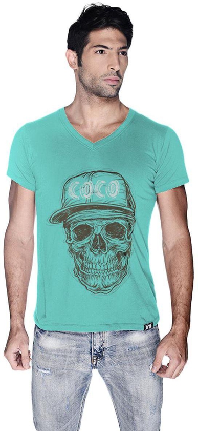 Creo Brown White Coco Skull T-Shirt For Men - L, Green