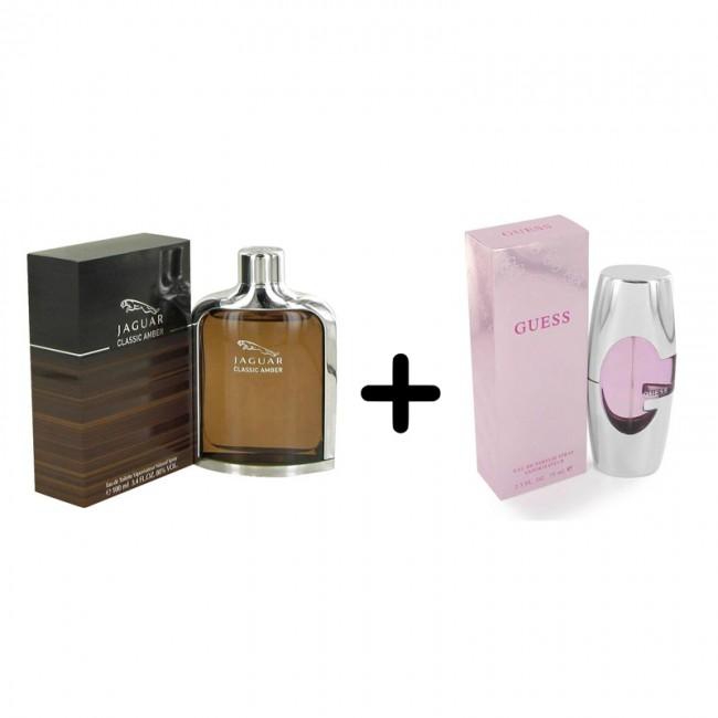 Classic Amber by Jaguar for Men (100ml) + Guess Pink for Women (75ml)