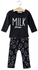 Universal 2pcs Babies Clothing Set Milk Letter Printed T-shirt Bottle Pattern Trousers 80 (Black)