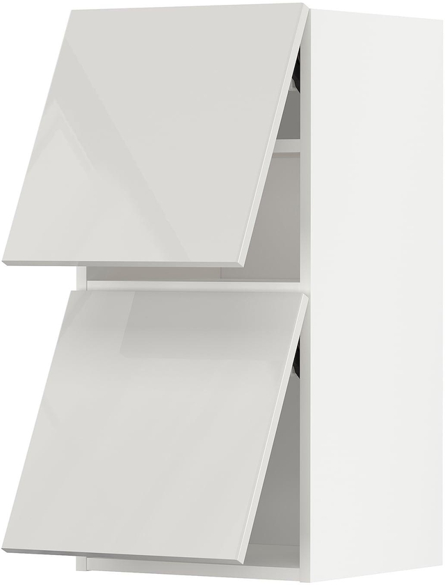 METOD خزانة حائط أفقية مع بابين زجاجية - أبيض/Ringhult رمادي فاتح ‎40x80 سم‏