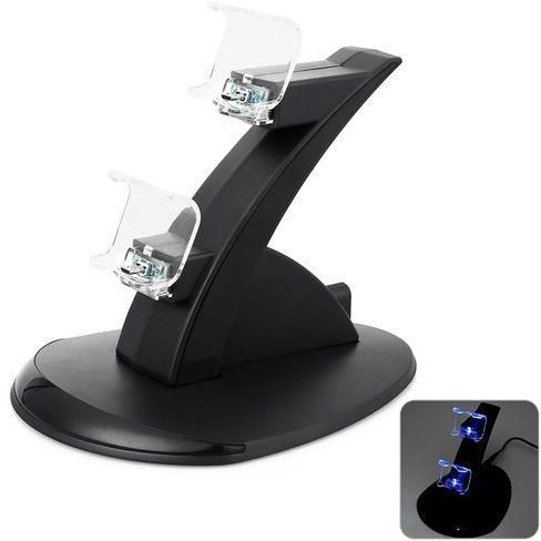 Generic Dual Micro USB With Blue LED Indicator Charging Dock Station Stand For PS4 Controller Large Size (Black)