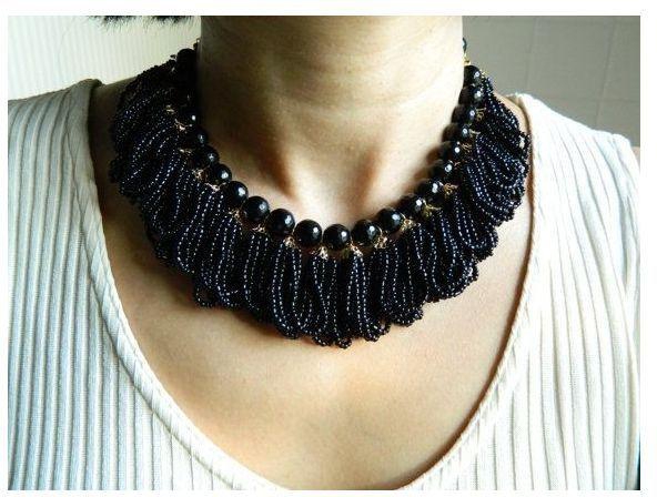 A Necklace Of Black Beads And Onyx Modern Design