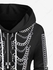 Plus Size Bat Zipper 3D Print Halloween Skeleton Style Chains Drawstring Hooded Dress - 2xl