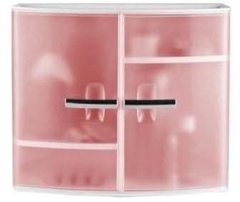 Primanova Bathroom Wall Cabinet Plastic Hanging Bathroom Storage Cabinet Over Toilet 17D x 38W x 32H cm, Wall Cabinet with 2 Doors & Shelves. Transparent Pink