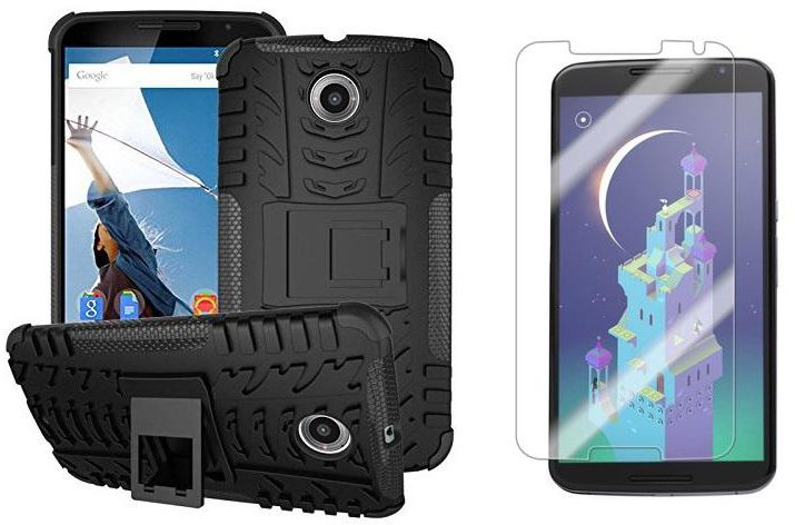 Ozone Heavy Duty Tire Design Tough Shockproof Rugged Hybrid Case for Google Nexus 6 Black