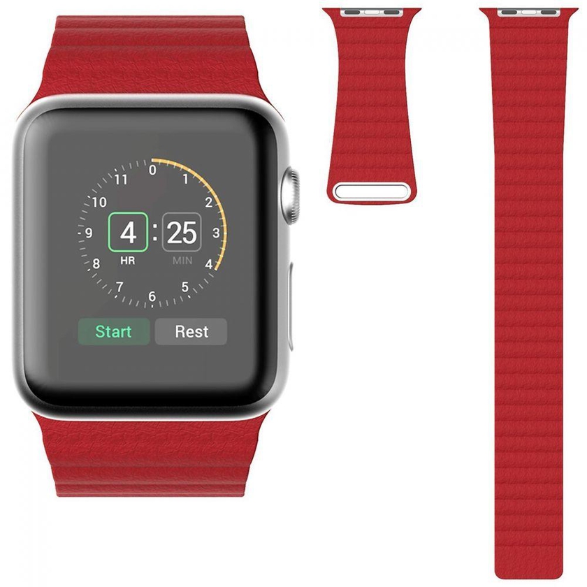 leatherloop brand for apple smart watch with magnet 42 mm red