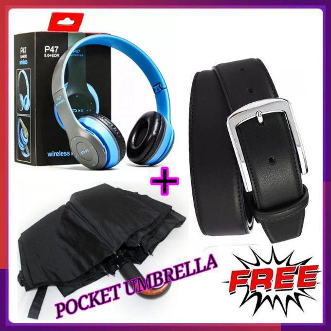 P47 Bluetooth 4.2 Headphone Wireless Earphone - Blue+Free Pocket Umbrella & Belt