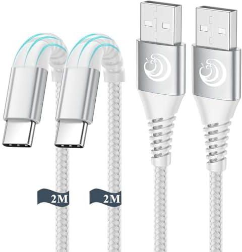 USB C Cable 2M 2Pack Aioneus Nylon Braided Type C Cable Fast USB C Charging Cable for Samsung Galaxy S22 S21 S20 S10 S9 S8, Huawei P50 P40 P30, Google Pixel and More