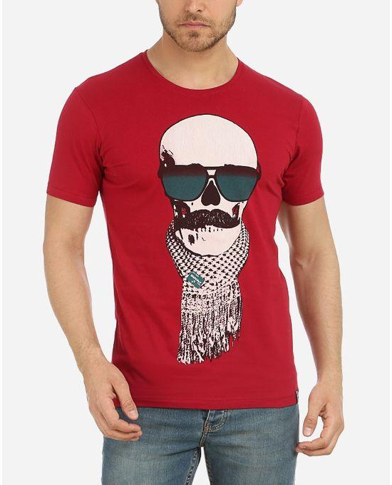 Voiki Team Printed Skull T-Shirt - Burgundy