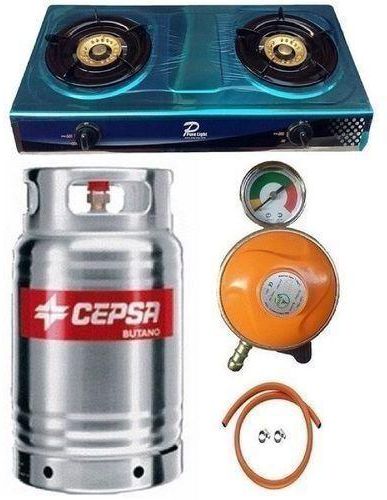 CEPSA 12.5kg Gas Cylinder Stainless With Universal Gas Cooker Metered Regulator, Hose & Clips