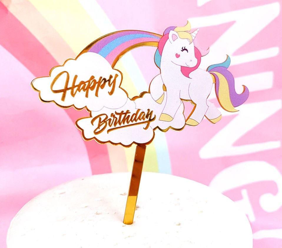 Colorful Unicorn Party Cake Topper Happy Birthday Acrylic Decoration