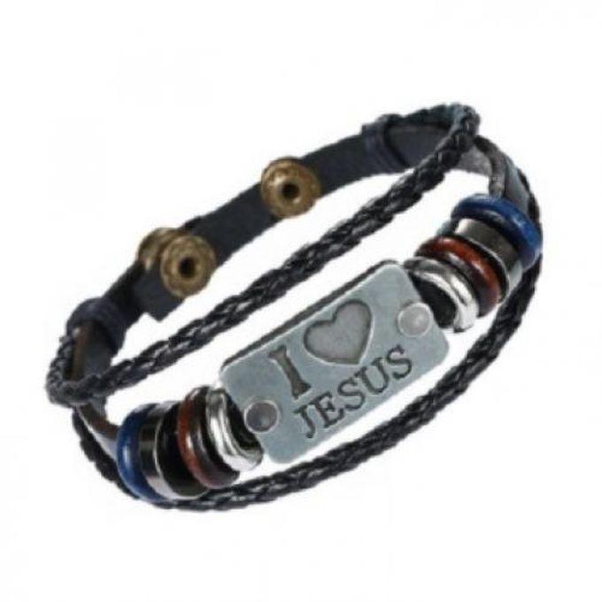 Men Adjustable I Love Jesus Leather Bracelets