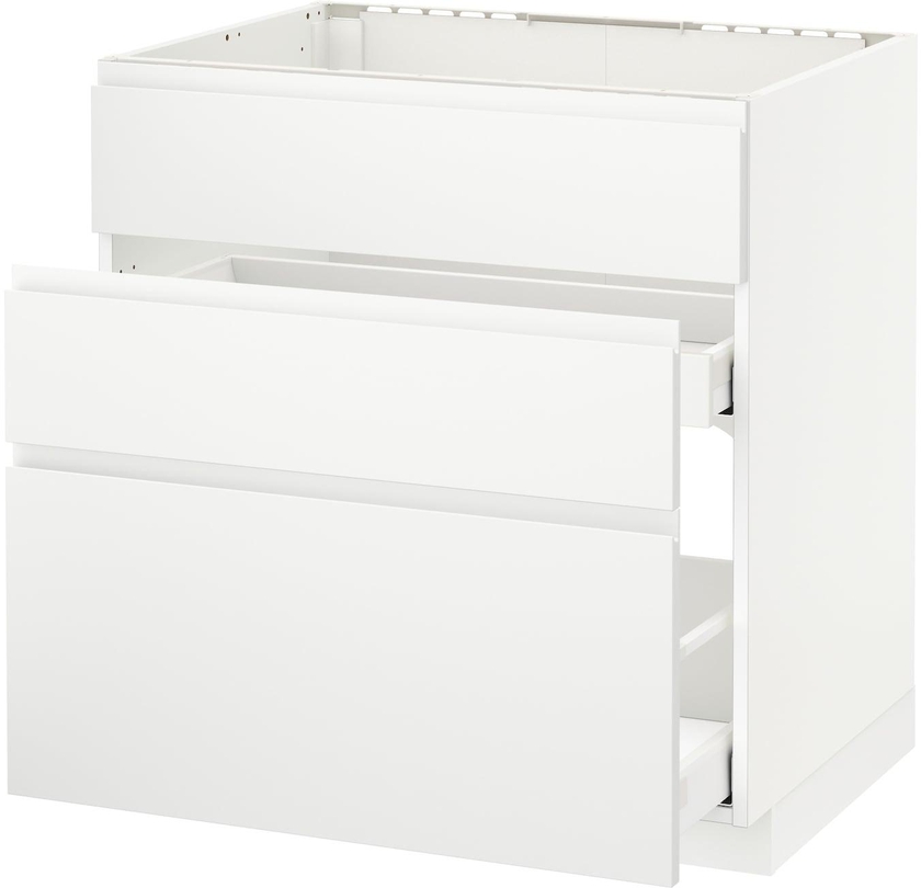METOD / MAXIMERA Base cab f sink+3 fronts/2 drawers - white/Voxtorp matt white 80x60 cm
