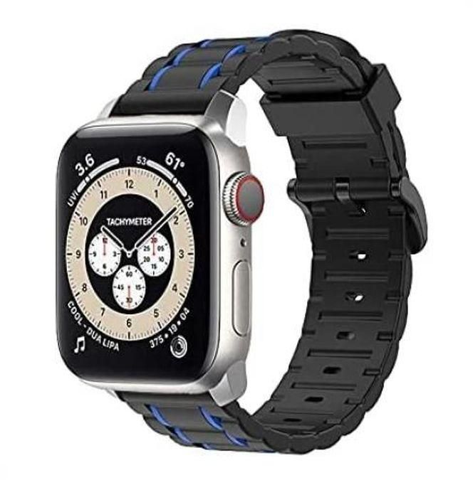 Apple Watch 45mm/44mm/42mm Silicone Wrist Band & Aamazing Comfortable Design - Black/Blue