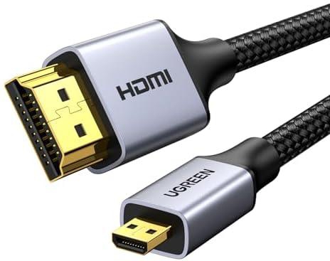 يوجرين كيبل مايكرو HDMI الى HDMI 4K عند 60Hz الى HDMI قياسي مضفر بالنايلون ذكر الى ذكر يدعم ايثرنت ثلاثي الابعاد ايه ار سي متوافق مع ماك بوك برو 2021 راسبيري باي 4 زين بوك ميديا باد (2 متر)
