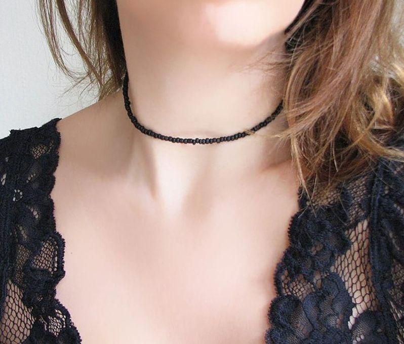 Fashion Choker Beads Necklace Black