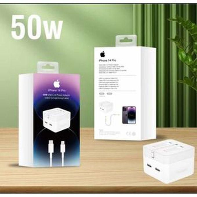 50 Watt Dual Type C Lighting Fast Charger For Iphone 14 Pro Max/14 Plus/14/13 Pro Max/13 Pro/13/13 Mini/12 Pro Max/12 Pro/12/12 Mini/11 Pro Max/11 Pro/11 And Ipads