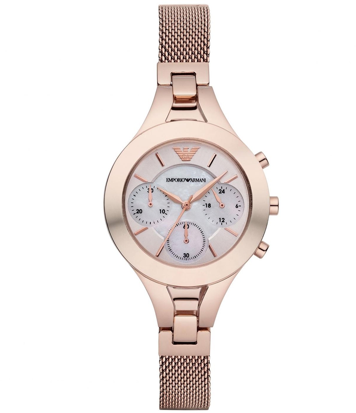 Emporio Armani Women's Mother of Pearl Dial Rose Gold Stainless Steel Chronograph Watch