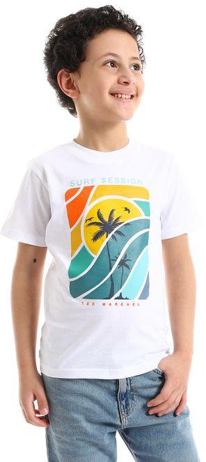 Ted Marchel "Surf Session" White Short Sleeves Round Collar Boys T-Shirt