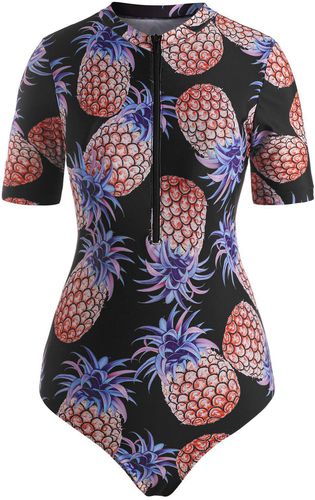 Pineapple Zip Rash Guard One-piece Swimsuit - S