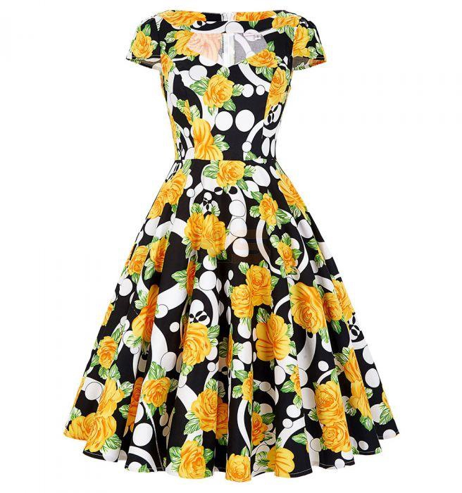 Belle Poque Floral Pattern Print Short Sleeve Hollow Out Retro Vintage Cotton Party Picnic Dress Multicolor Size M