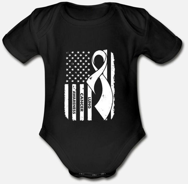American Flag Lung Cancer Awareness Organic Short Sleeve Baby Bodysuit