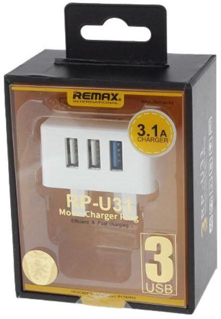 Remax 3 USB Ports 3.1A Quick Charge 3 Pin Wall charger for Mobile Phone