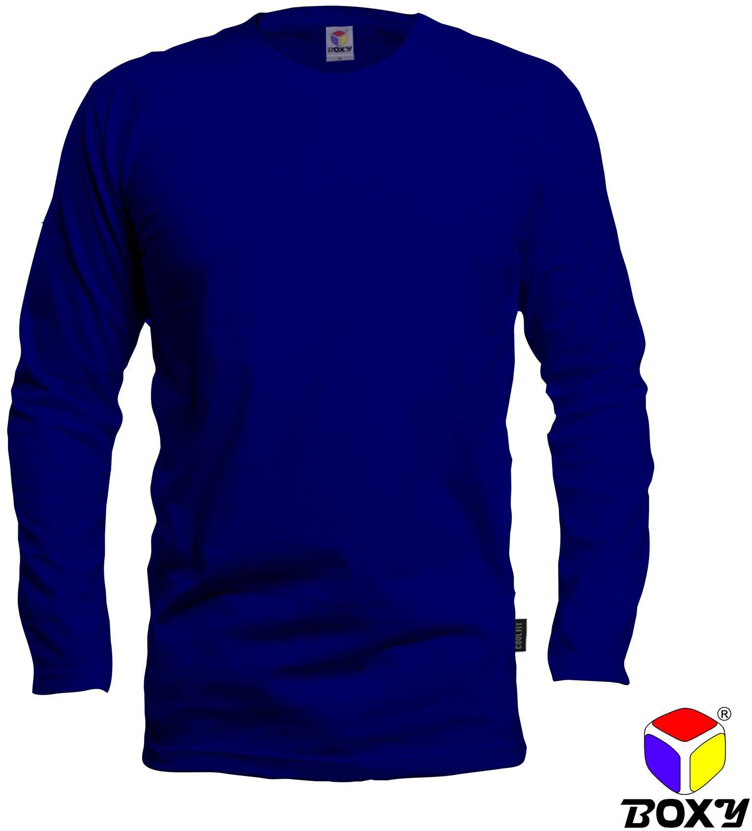 Boxy Microfiber Round Neck Long Sleeves Plain T-shirt - 7 Sizes (Royal Blue)