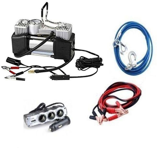 Car Air Compressor + Battery Cable + Steel Wire Car Towing Rope + Triple Cigarette Sockets