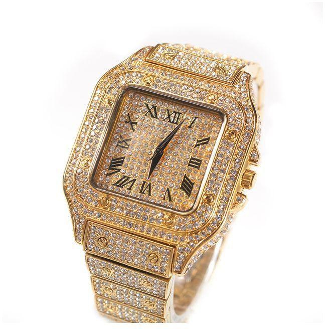 Fashion Top Brand Gold Diamond Watches For Men Women Hip Hop Iced Out Watch Gold