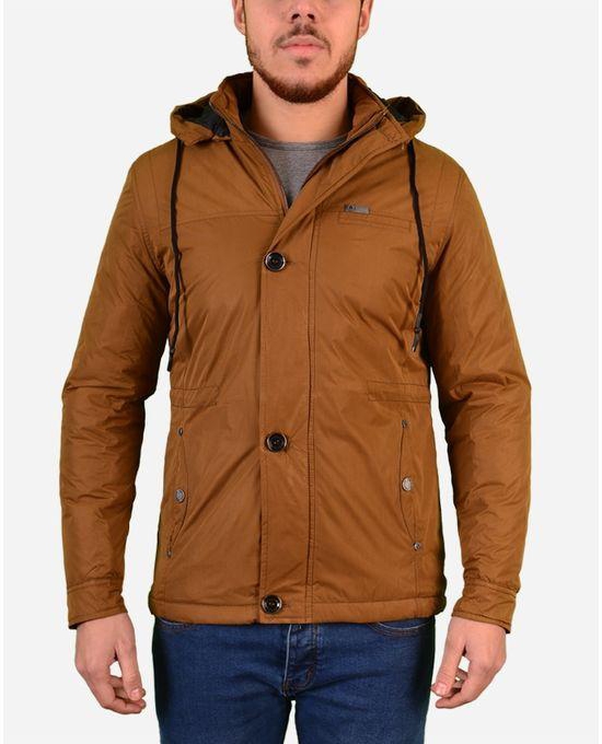 Town Team Zipped Up Hooded Jacket - Camel