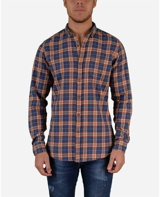 Town Team Plaided Chest Pocket Long Sleeves Shirt - Coffee