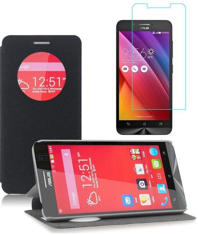 Circle View Cover for Asus Zenfone Go - Black Plus Glass Screen Protector