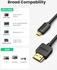 Ugreen 30103 Micro HDMI To HDMI Adapter Cable, Male to Male High Speed HDMI Cable, Supports 3D 4K 60Hz 1080P Audio Return, 2 Meter, Black