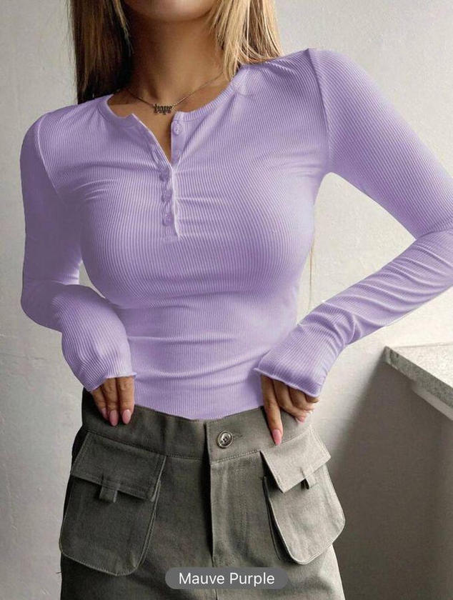 Women's T-shirt Made Of Ribbed Cotton - Violet