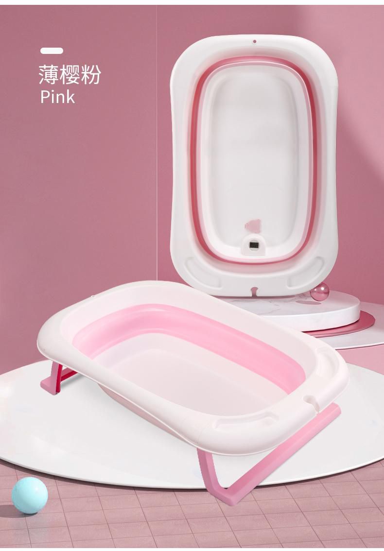 Foldable Baby Bath Tub Mum Helper Folding New Born Support With Bath Cushion (Pink)