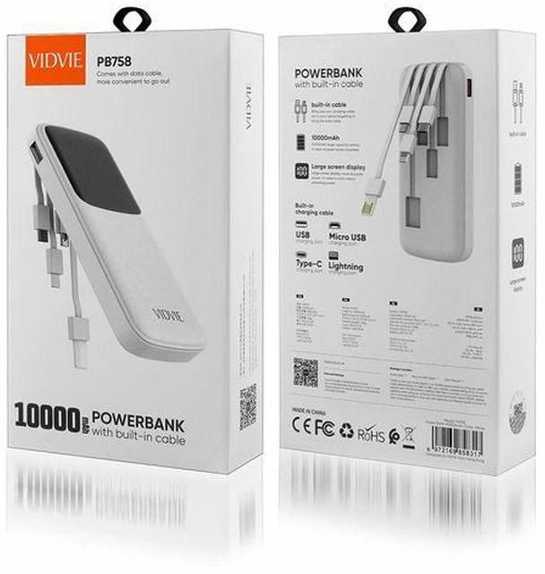Vidvie باور بانك يحتوي على 4 كبلات مدمجة مع أطراف توصيل - USB 10000mAh
