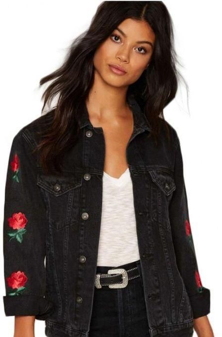 9H Casual Floral Embroidery Jacket - Black