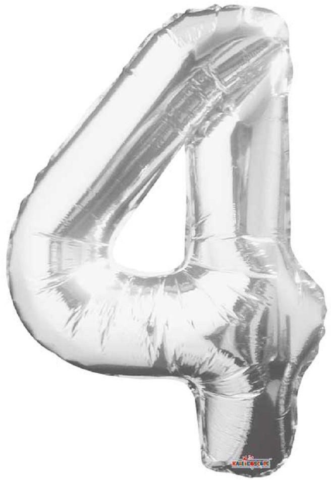 Silver Helium Balloon For Parties In The Shape Of Number 4 - S 77×65