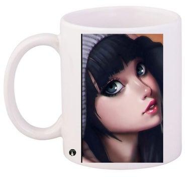 Girl Printed Coffee Mug White/Black/Beige 11ounce