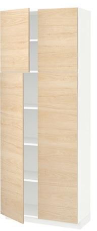 METOD High cabinet with shelves/4 doors, white, Askersund ash light ash effect
